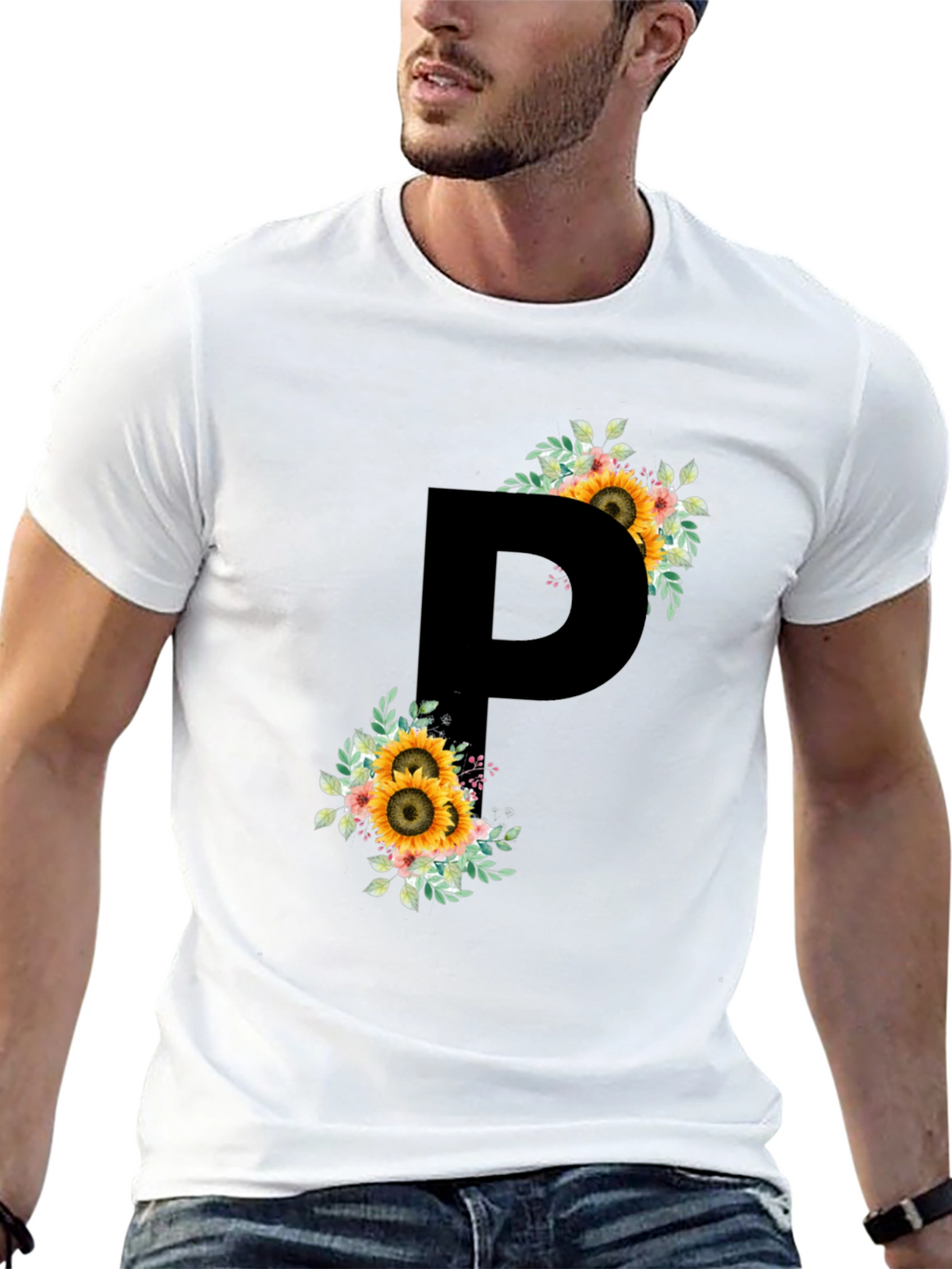 Sunflower Letter P Black T-Shirt