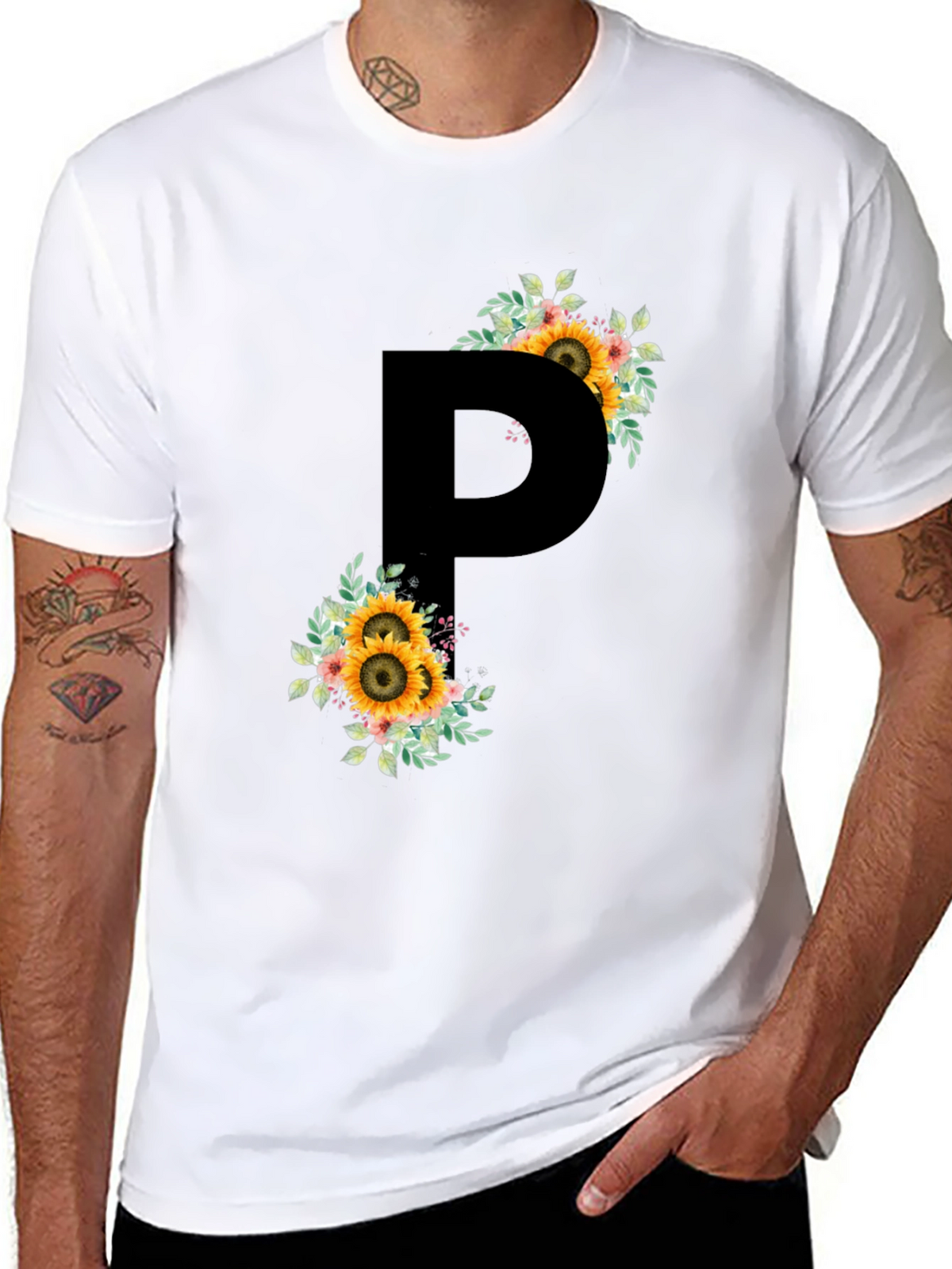 Sunflower Letter P Black T-Shirt