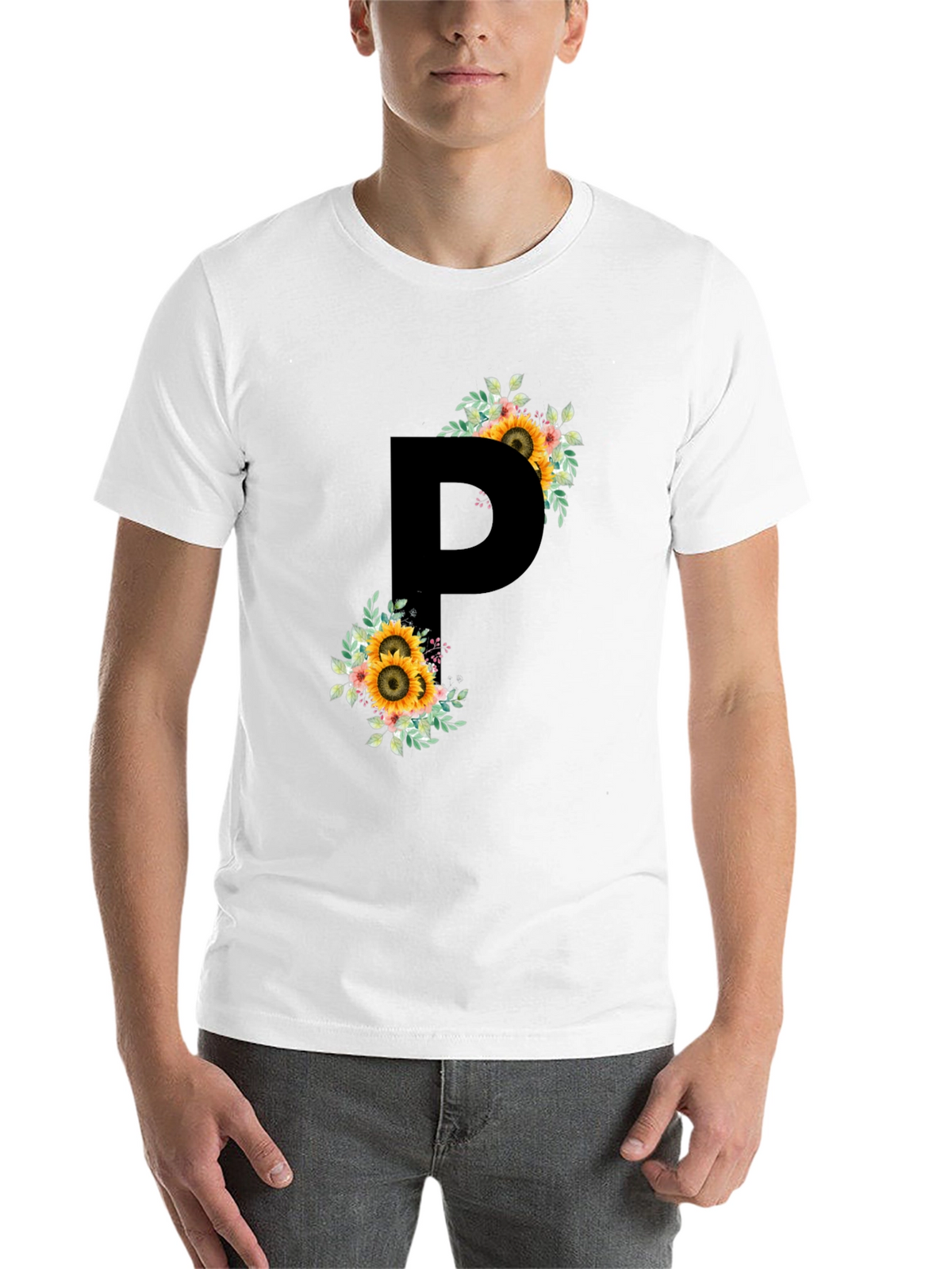 Sunflower Letter P Black T-Shirt