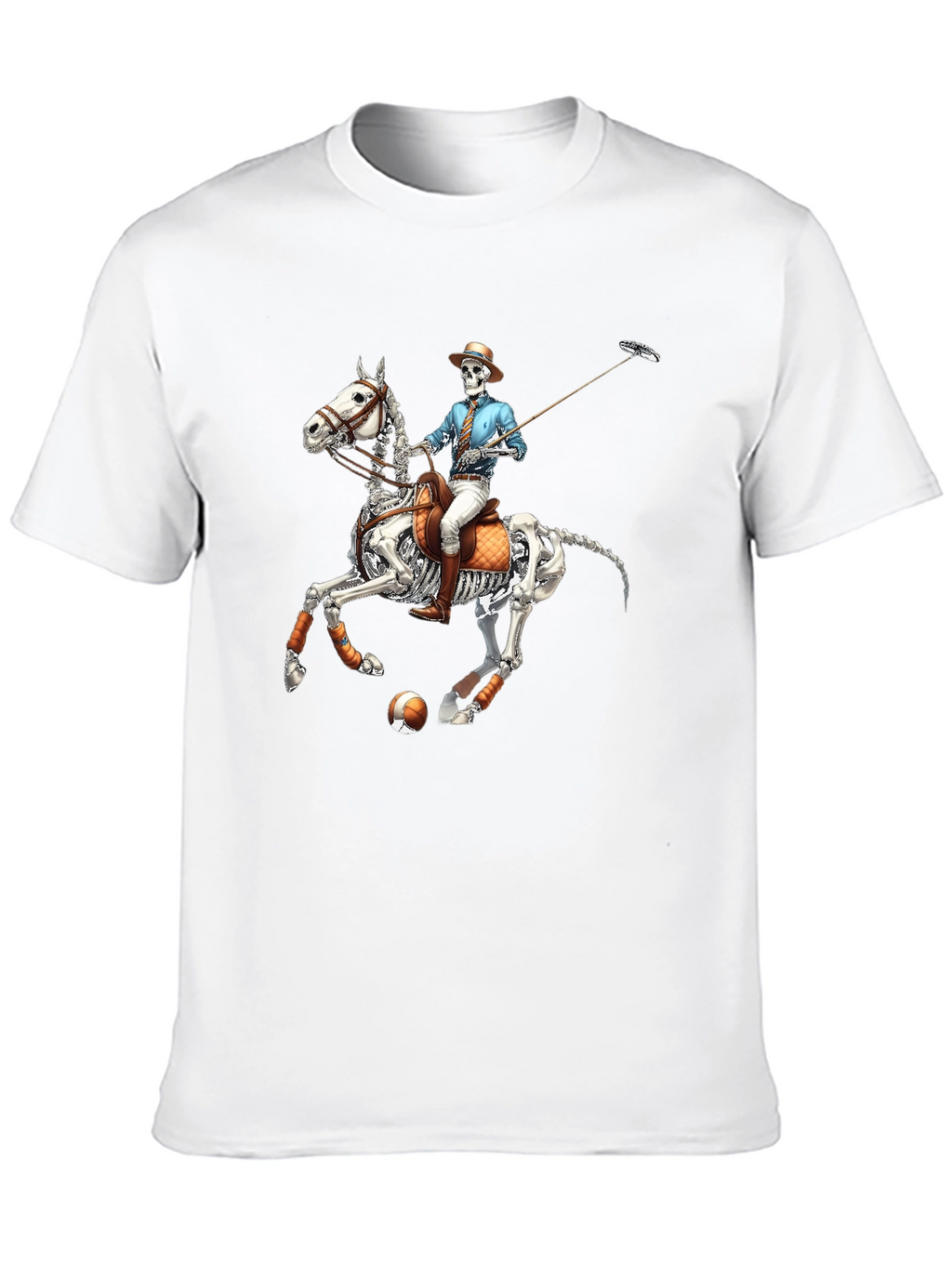 Skeleton Polo Player Graphic Tee - Unique Halloween Shirt