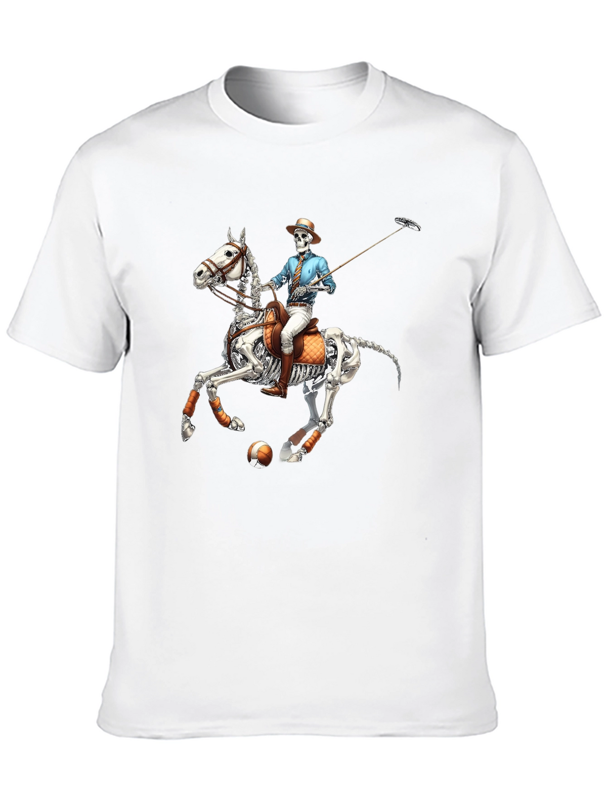 Skeleton Polo Player Graphic Tee - Unique Halloween Shirt