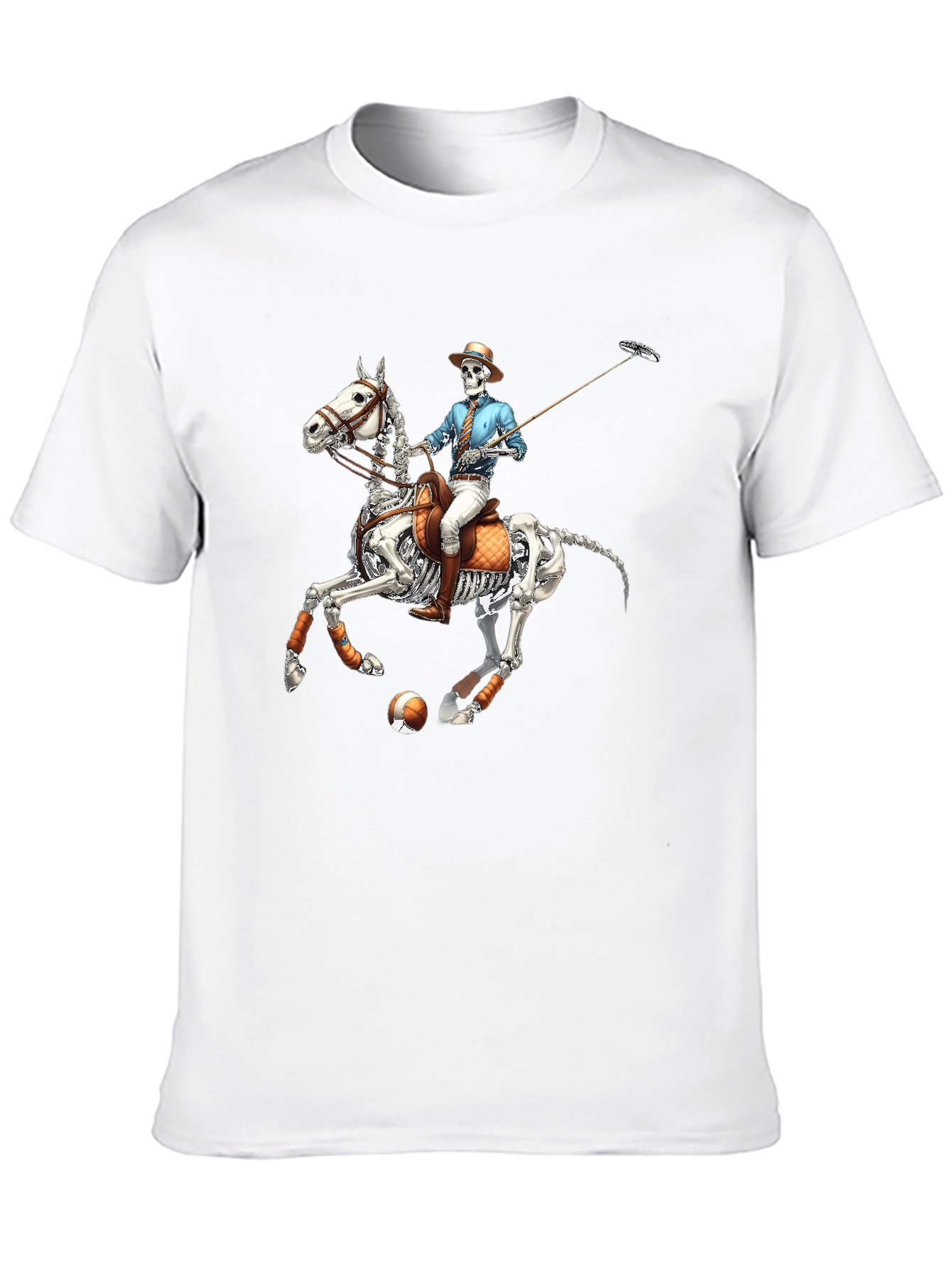 Skeleton Polo Player Graphic Tee - Unique Halloween Shirt