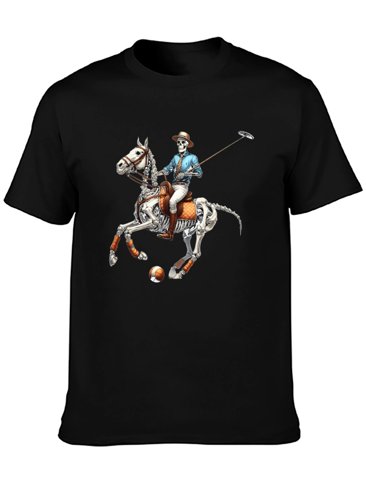 Skeleton Polo Player Graphic Tee - Unique Halloween Shirt