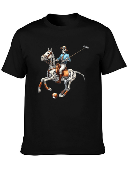 Skeleton Polo Player Graphic Tee - Unique Halloween Shirt
