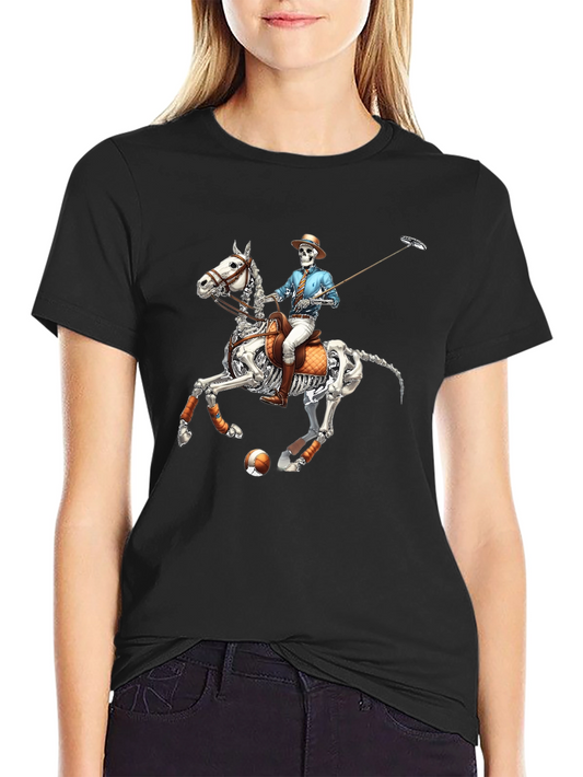 Skeleton Polo Player Graphic Tee - Unique Halloween Shirt