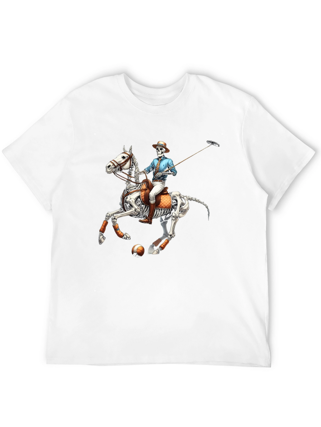Skeleton Polo Player Graphic Tee - Unique Halloween Shirt