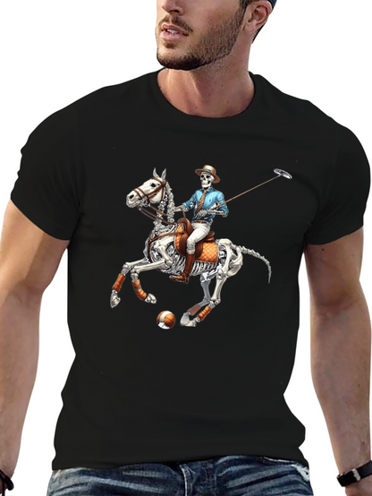 Skeleton Polo Player Graphic Tee - Unique Halloween Shirt