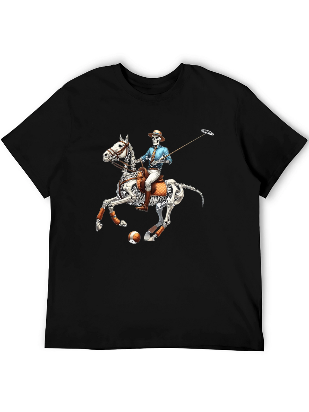 Skeleton Polo Player Graphic Tee - Unique Halloween Shirt
