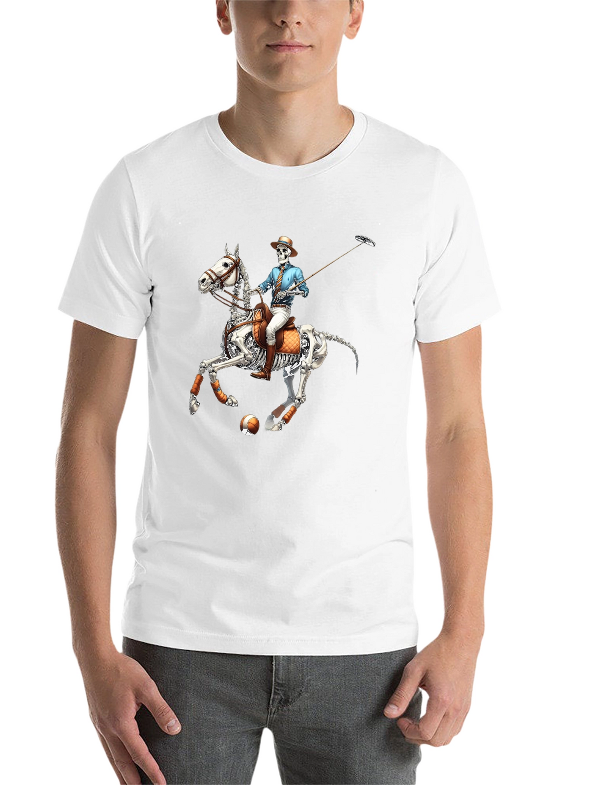 Skeleton Polo Player Graphic Tee - Unique Halloween Shirt