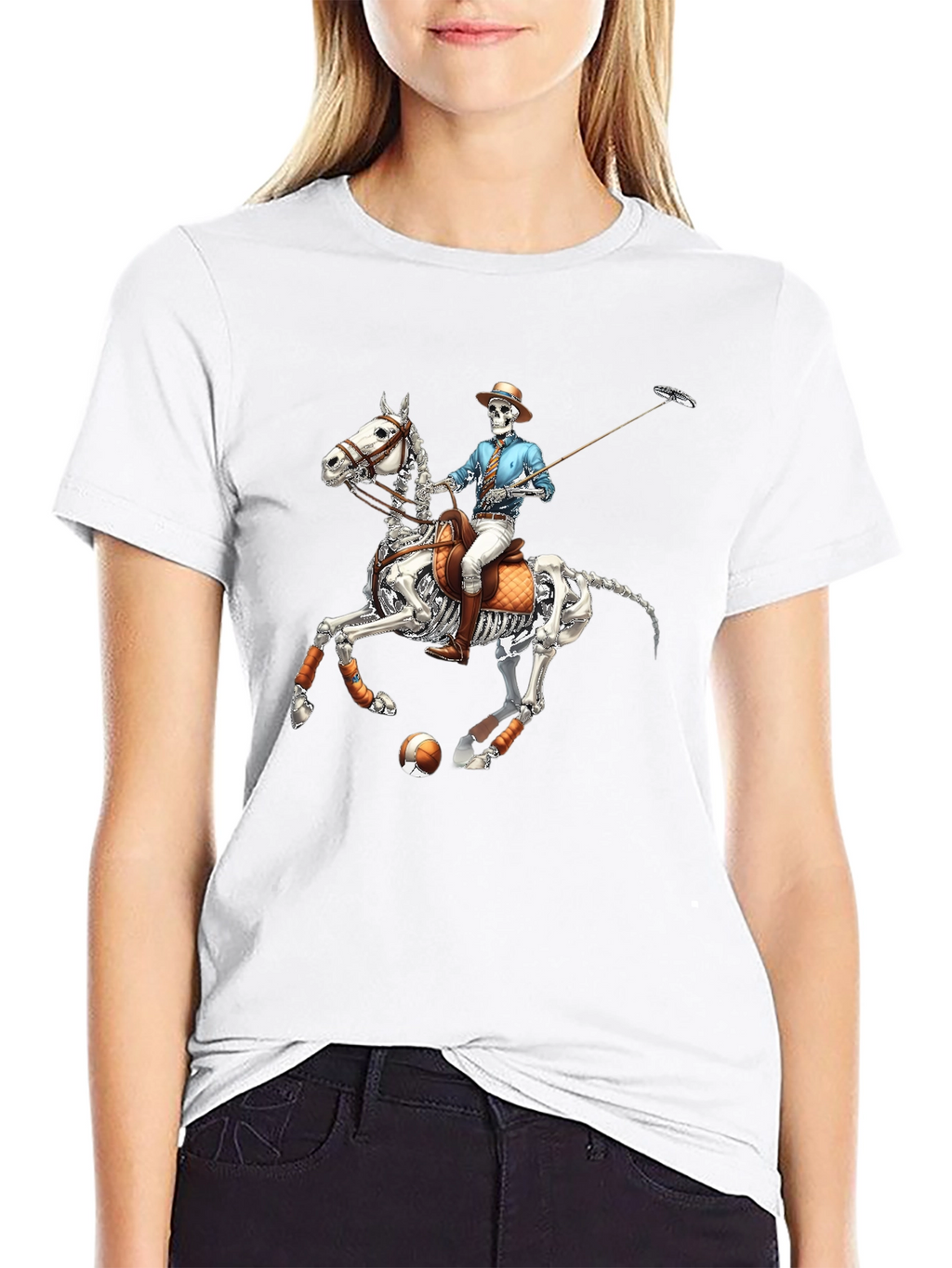 Skeleton Polo Player Graphic Tee - Unique Halloween Shirt