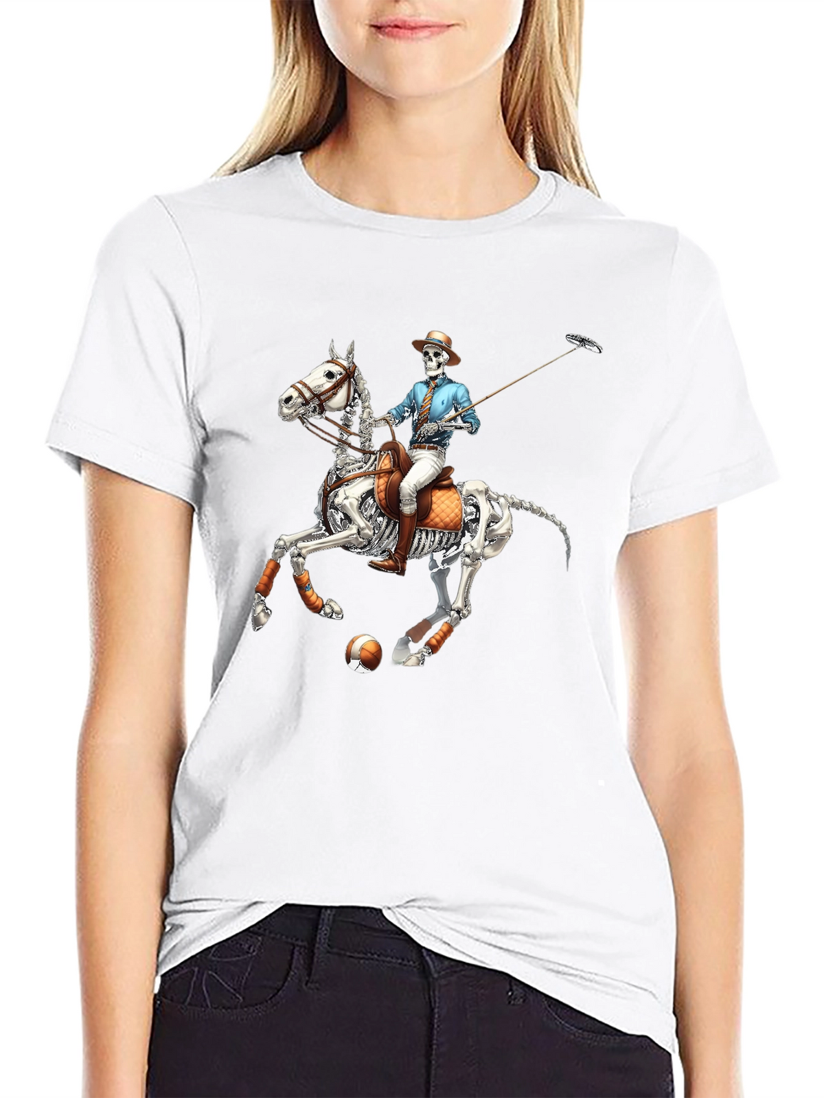 Skeleton Polo Player Graphic Tee - Unique Halloween Shirt