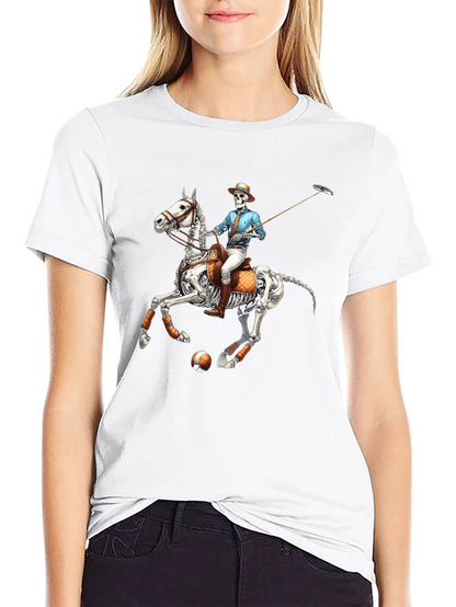 Skeleton Polo Player Graphic Tee - Unique Halloween Shirt