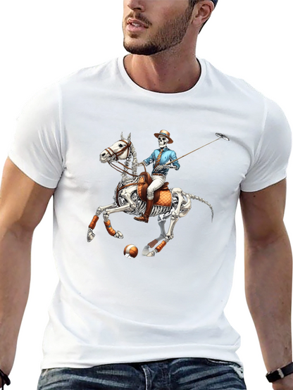 Skeleton Polo Player Graphic Tee - Unique Halloween Shirt