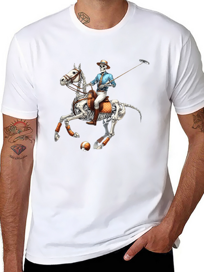 Skeleton Polo Player Graphic Tee - Unique Halloween Shirt