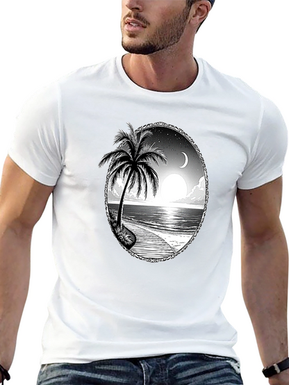 Tropical Beach Scene Black T-Shirt