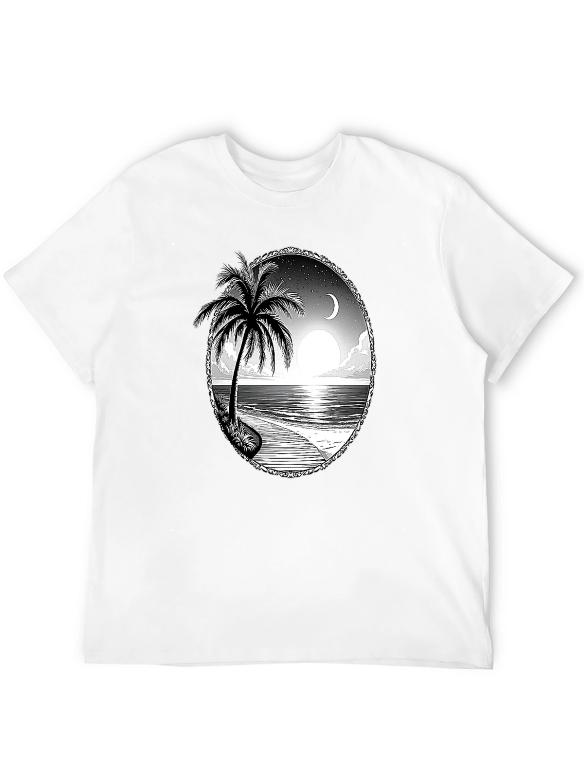 Tropical Beach Scene Black T-Shirt