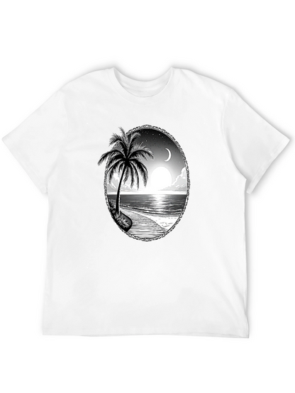 Tropical Beach Scene Black T-Shirt