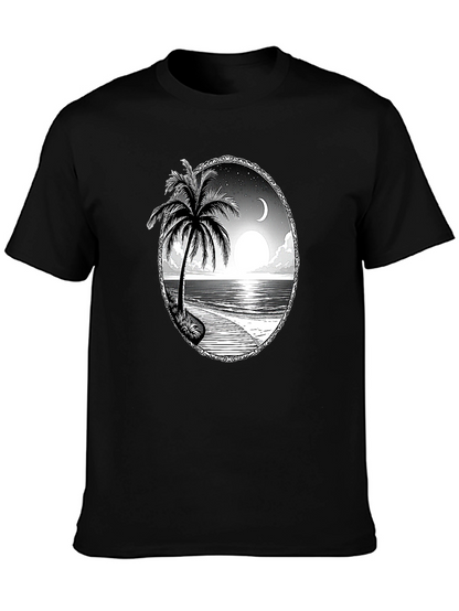 Tropical Beach Scene Black T-Shirt
