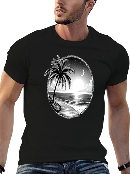 Tropical Beach Scene Black T-Shirt