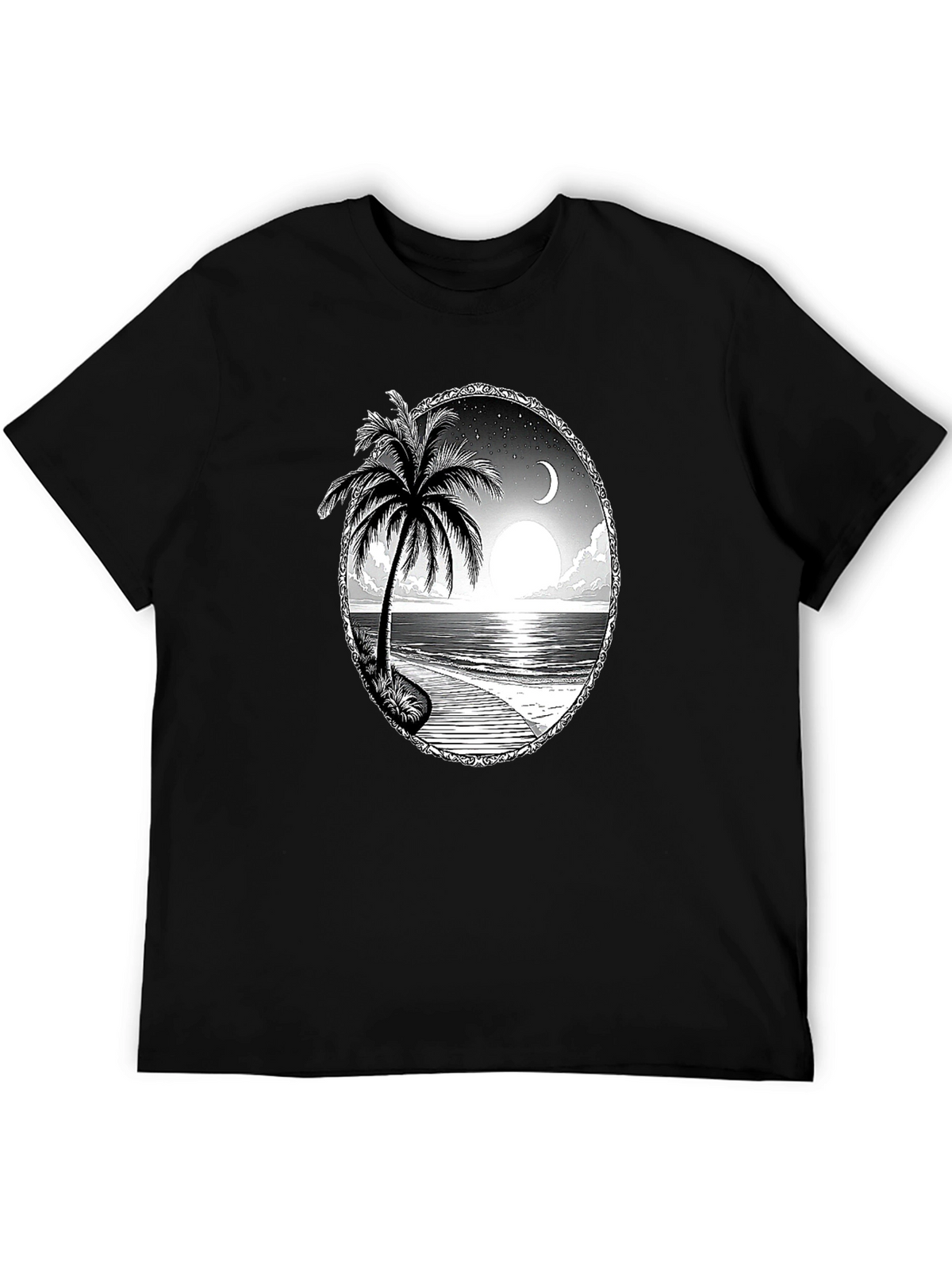 Tropical Beach Scene Black T-Shirt