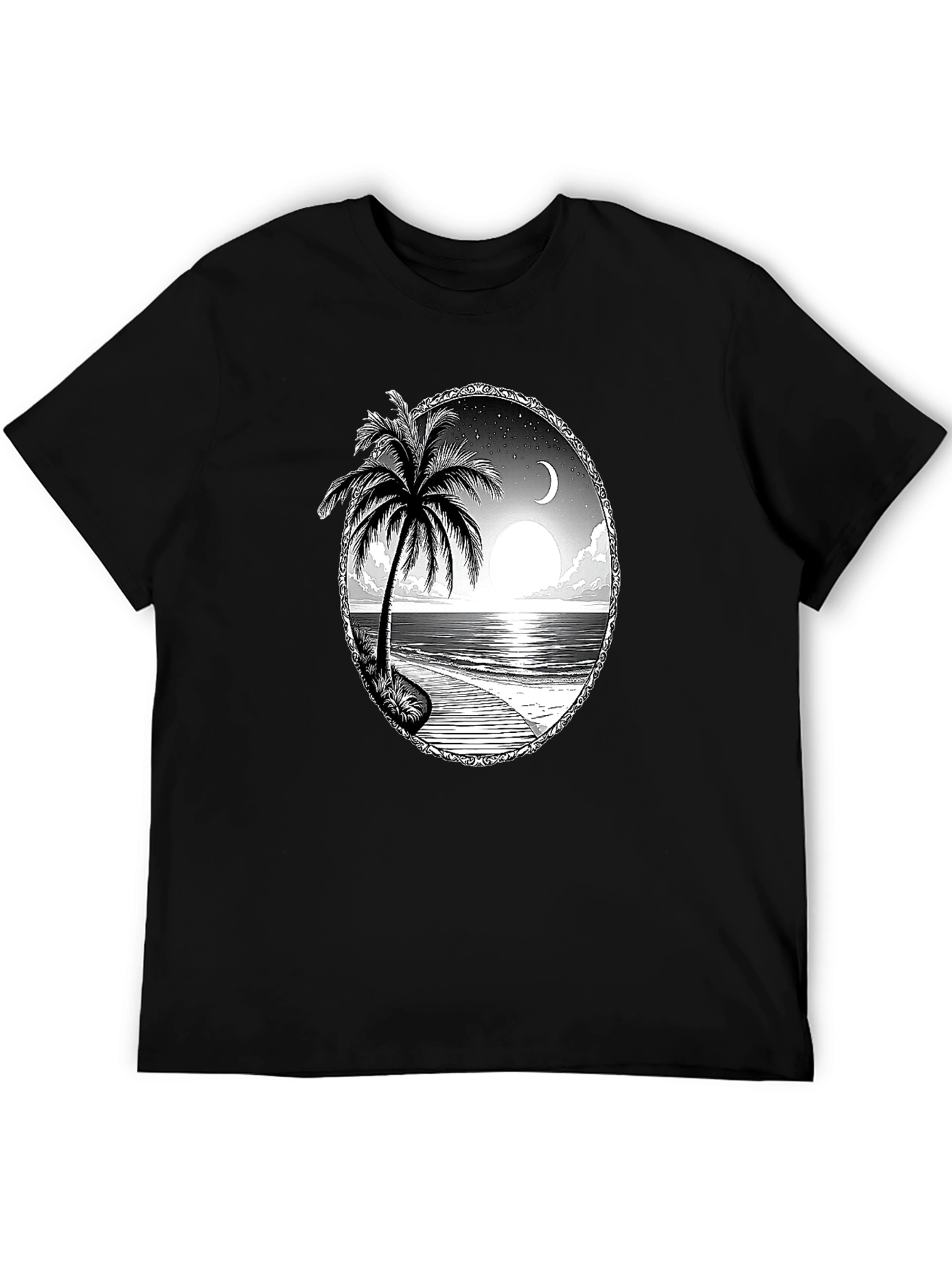 Tropical Beach Scene Black T-Shirt