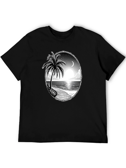 Tropical Beach Scene Black T-Shirt
