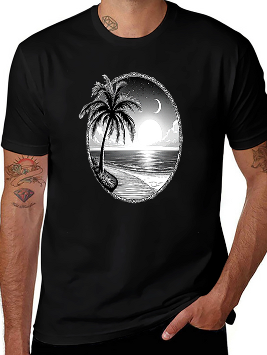 Tropical Beach Scene Black T-Shirt