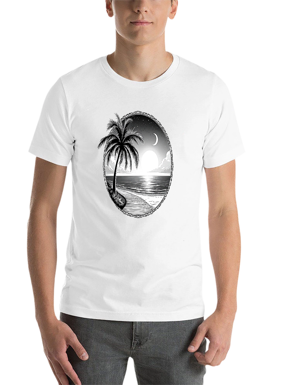 Tropical Beach Scene Black T-Shirt