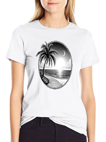 Tropical Beach Scene Black T-Shirt