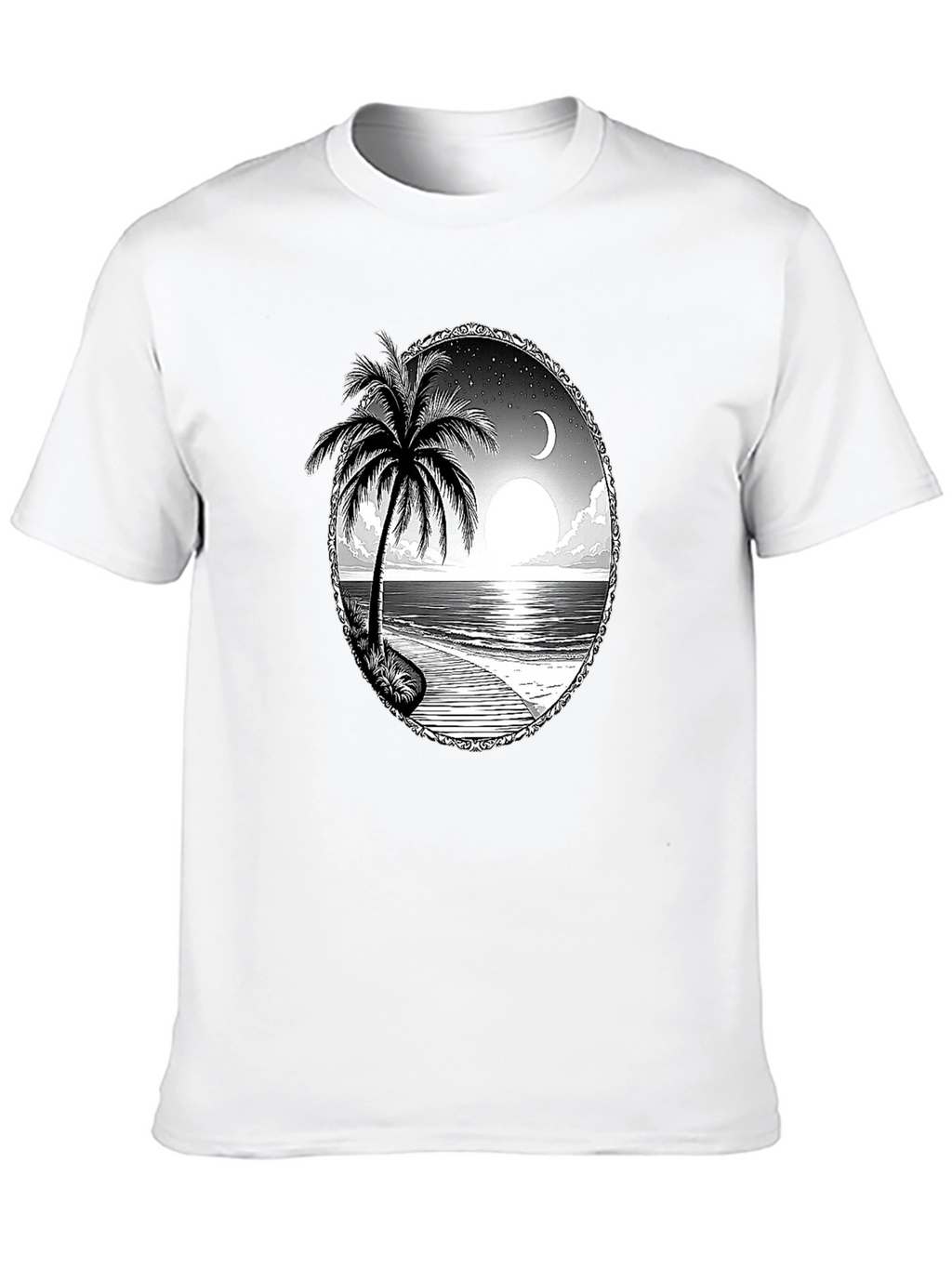 Tropical Beach Scene Black T-Shirt