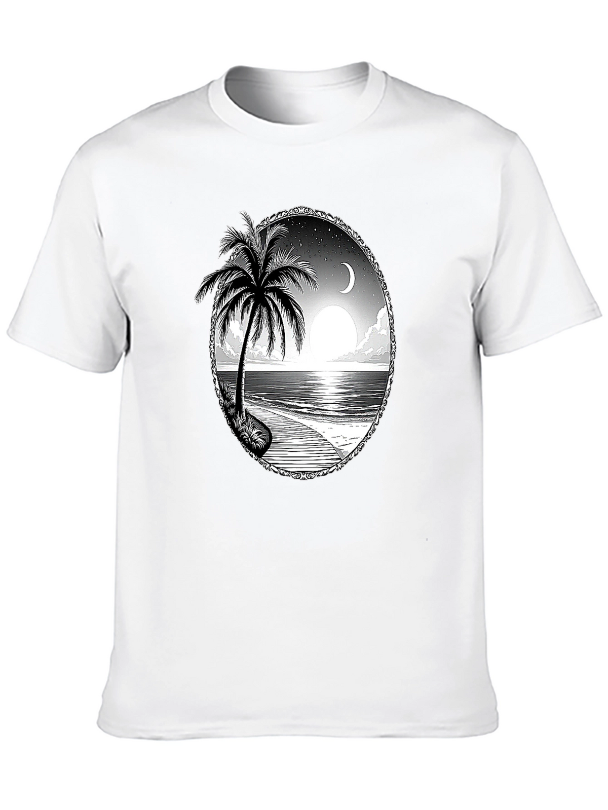 Tropical Beach Scene Black T-Shirt
