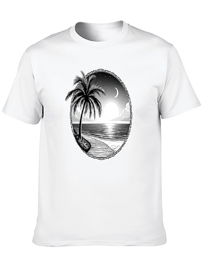 Tropical Beach Scene Black T-Shirt