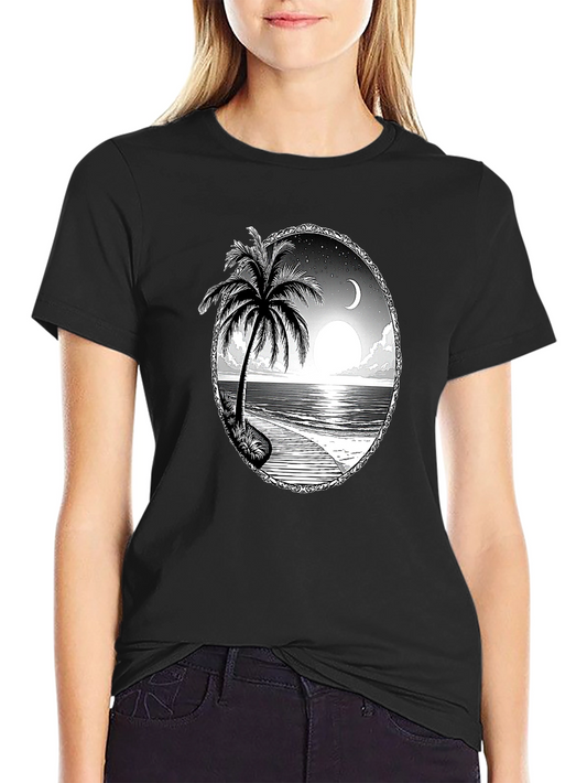 Tropical Beach Scene Black T-Shirt
