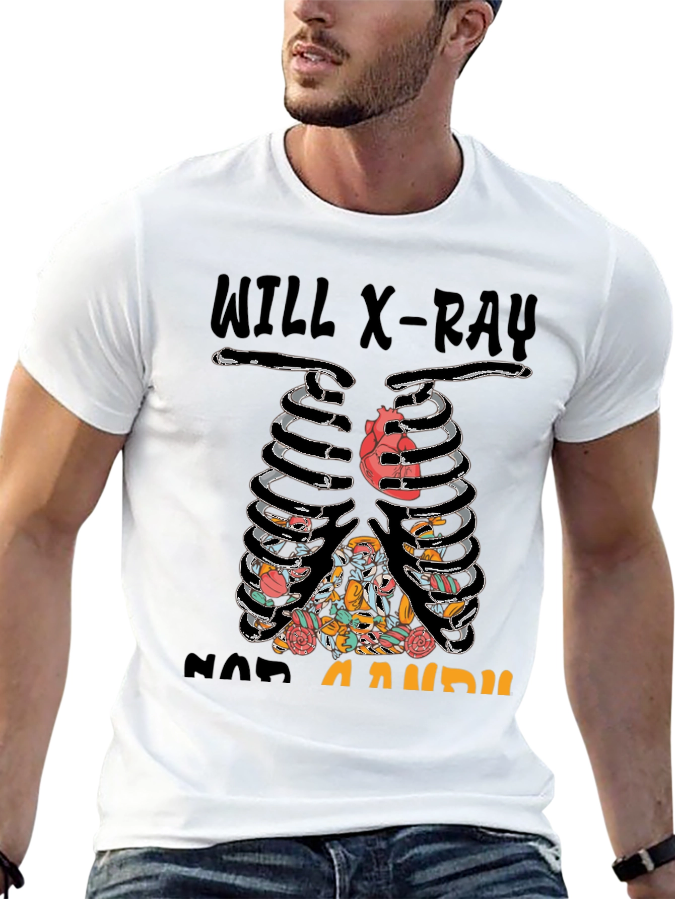 X-Ray Skeleton Candy Heart Graphic T-Shirt