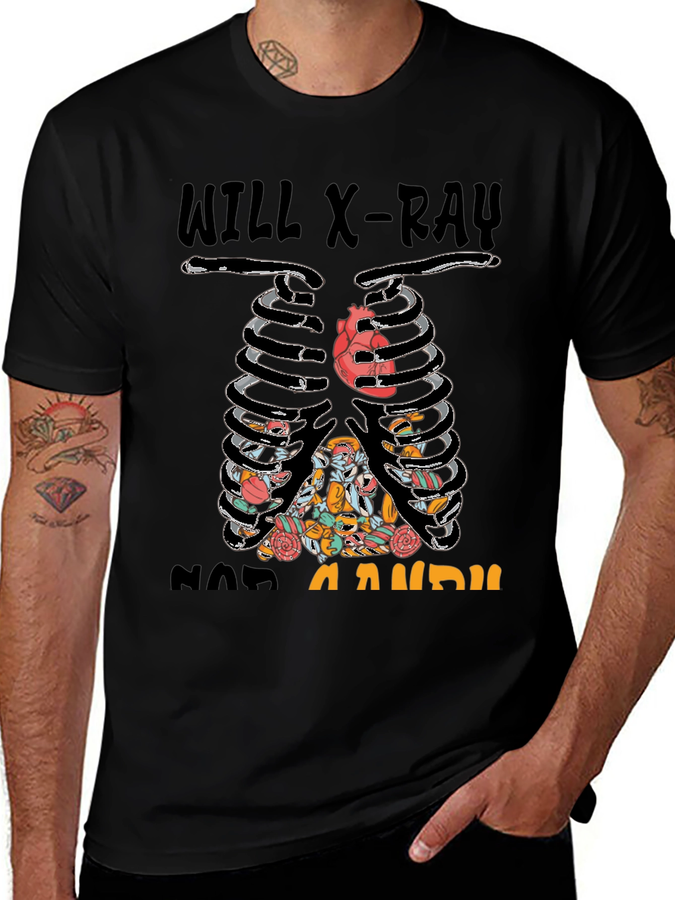 X-Ray Skeleton Candy Heart Graphic T-Shirt