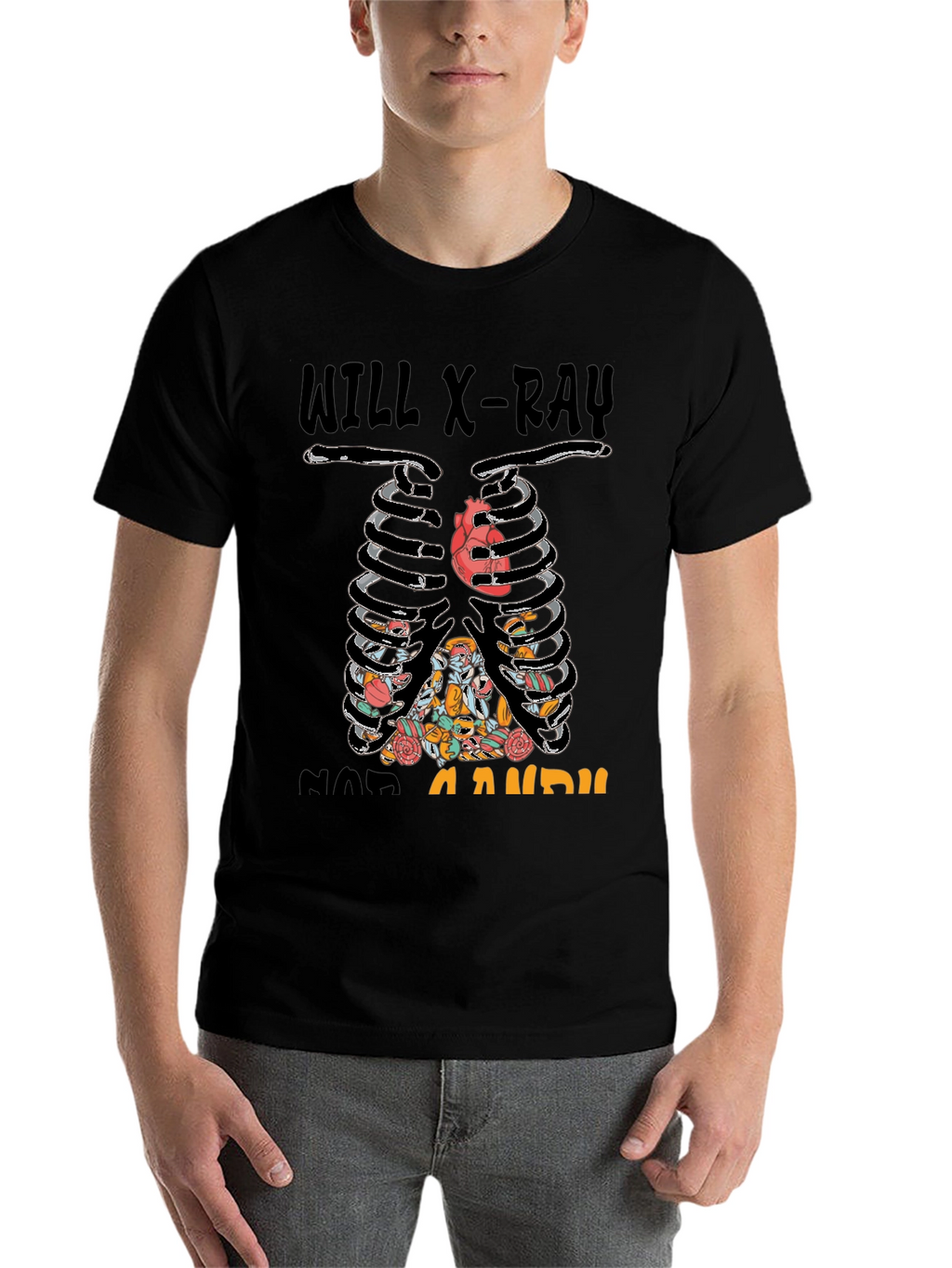 X-Ray Skeleton Candy Heart Graphic T-Shirt