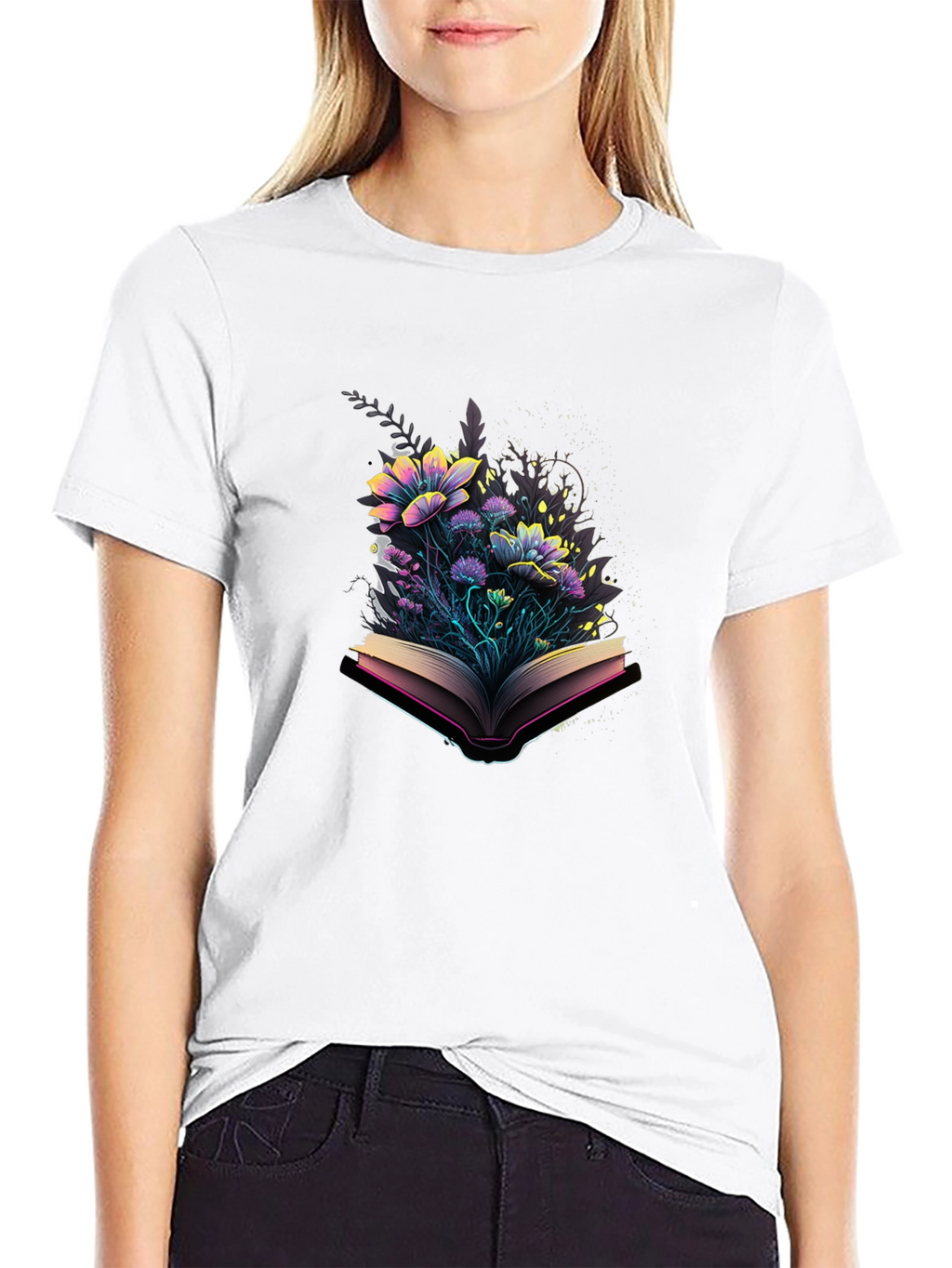 Floral Book T-Shirt - Literary Style