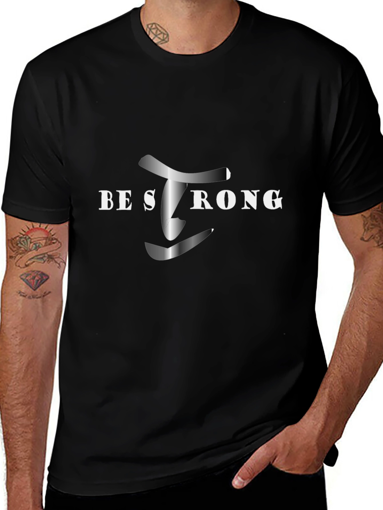 Be Strong Black Graphic Tee - Motivational Shirt