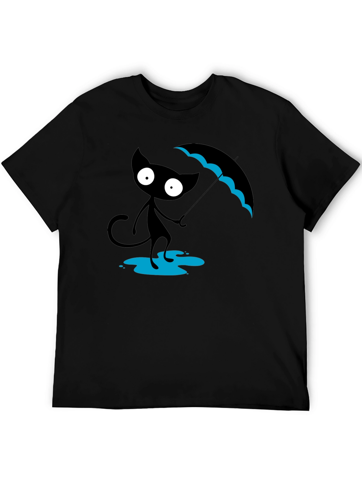 Black Cat with Umbrella T-Shirt