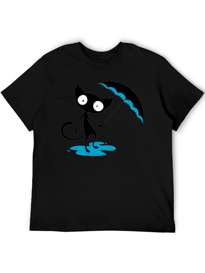 Black Cat with Umbrella T-Shirt