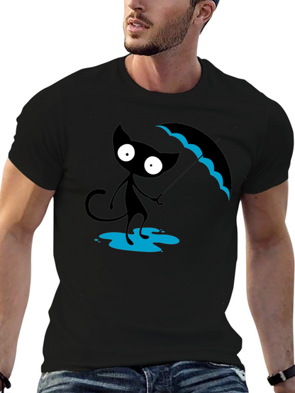 Black Cat with Umbrella T-Shirt
