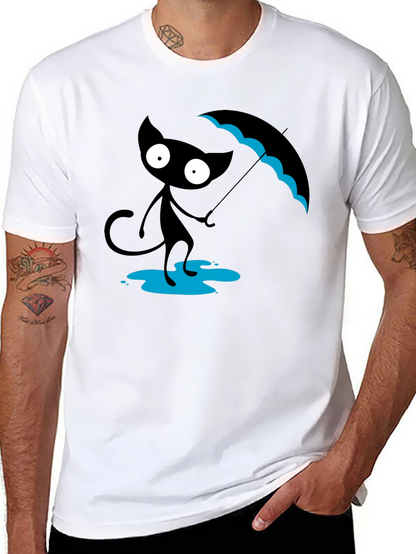 Black Cat with Umbrella T-Shirt