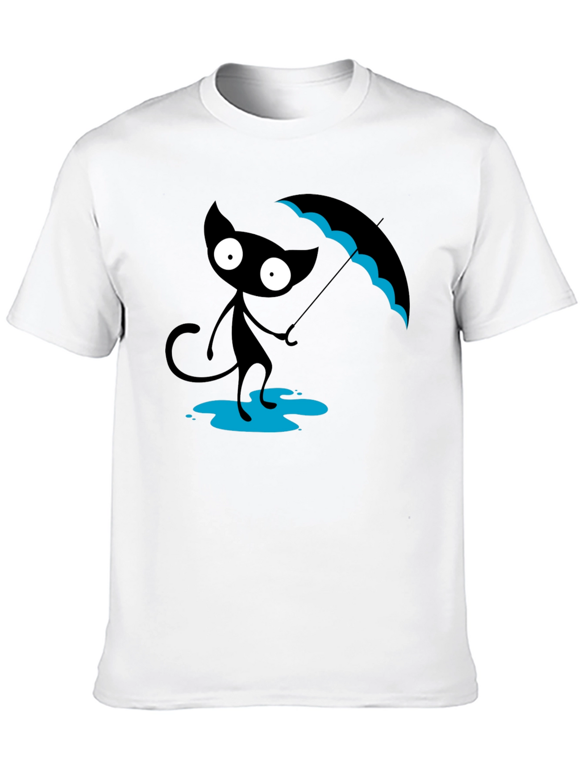 Black Cat with Umbrella T-Shirt