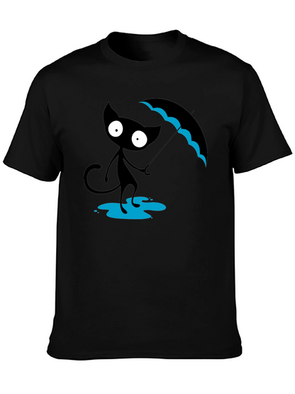 Black Cat with Umbrella T-Shirt