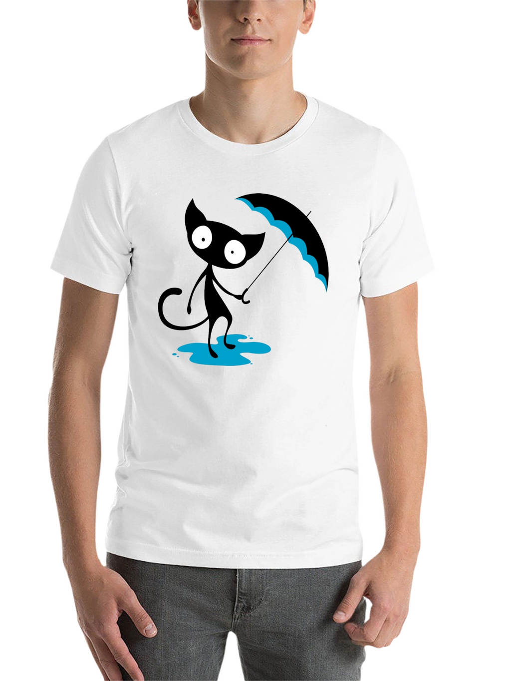 Black Cat with Umbrella T-Shirt