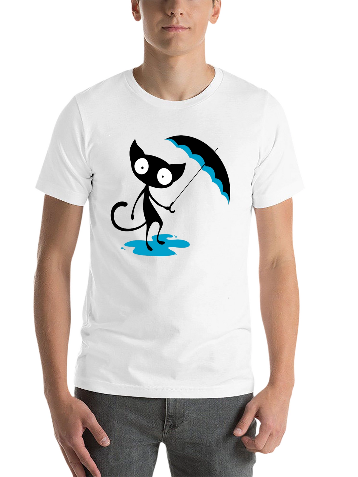 Black Cat with Umbrella T-Shirt