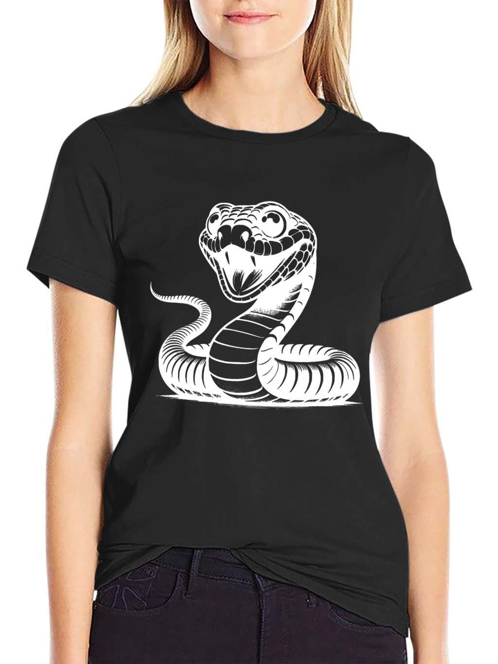 Snake Graphic Tee - Black Cotton T-Shirt