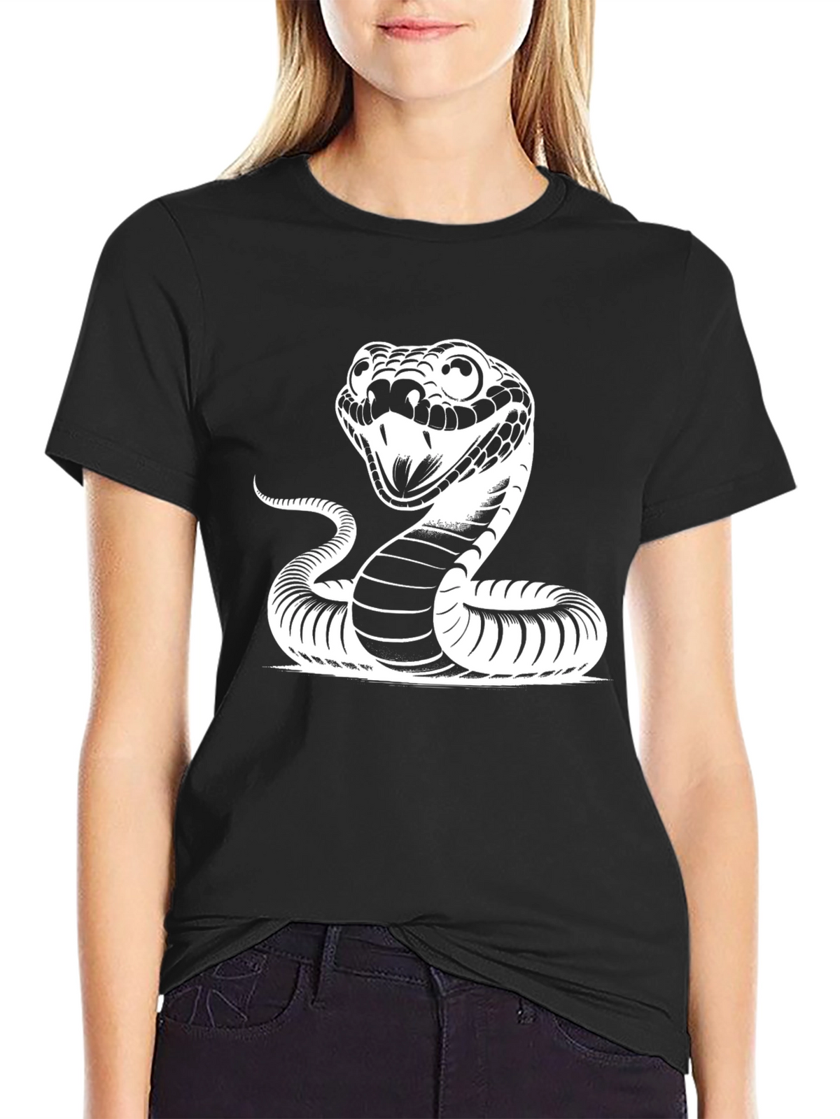 Snake Graphic Tee - Black Cotton T-Shirt