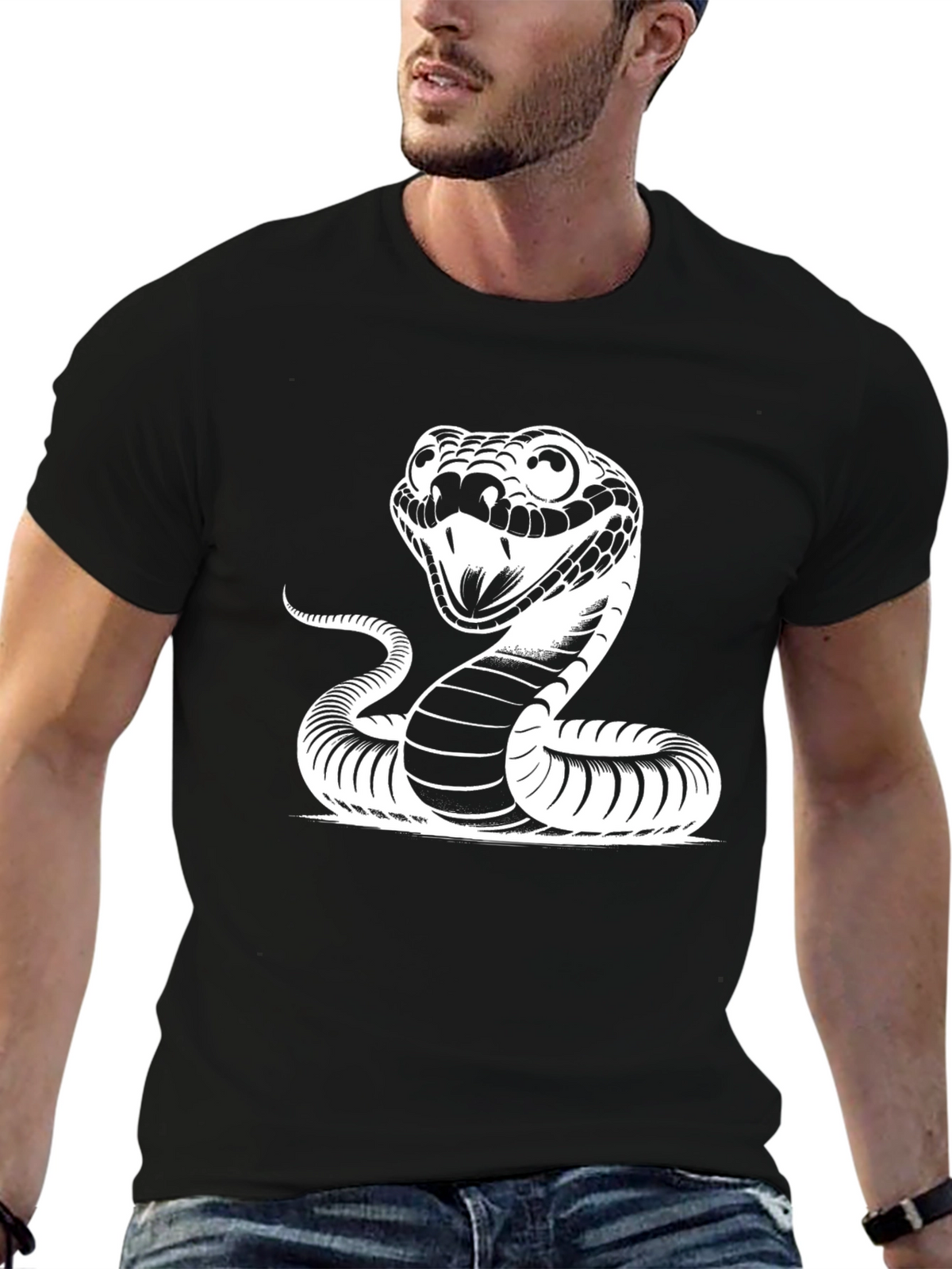 Snake Graphic Tee - Black Cotton T-Shirt