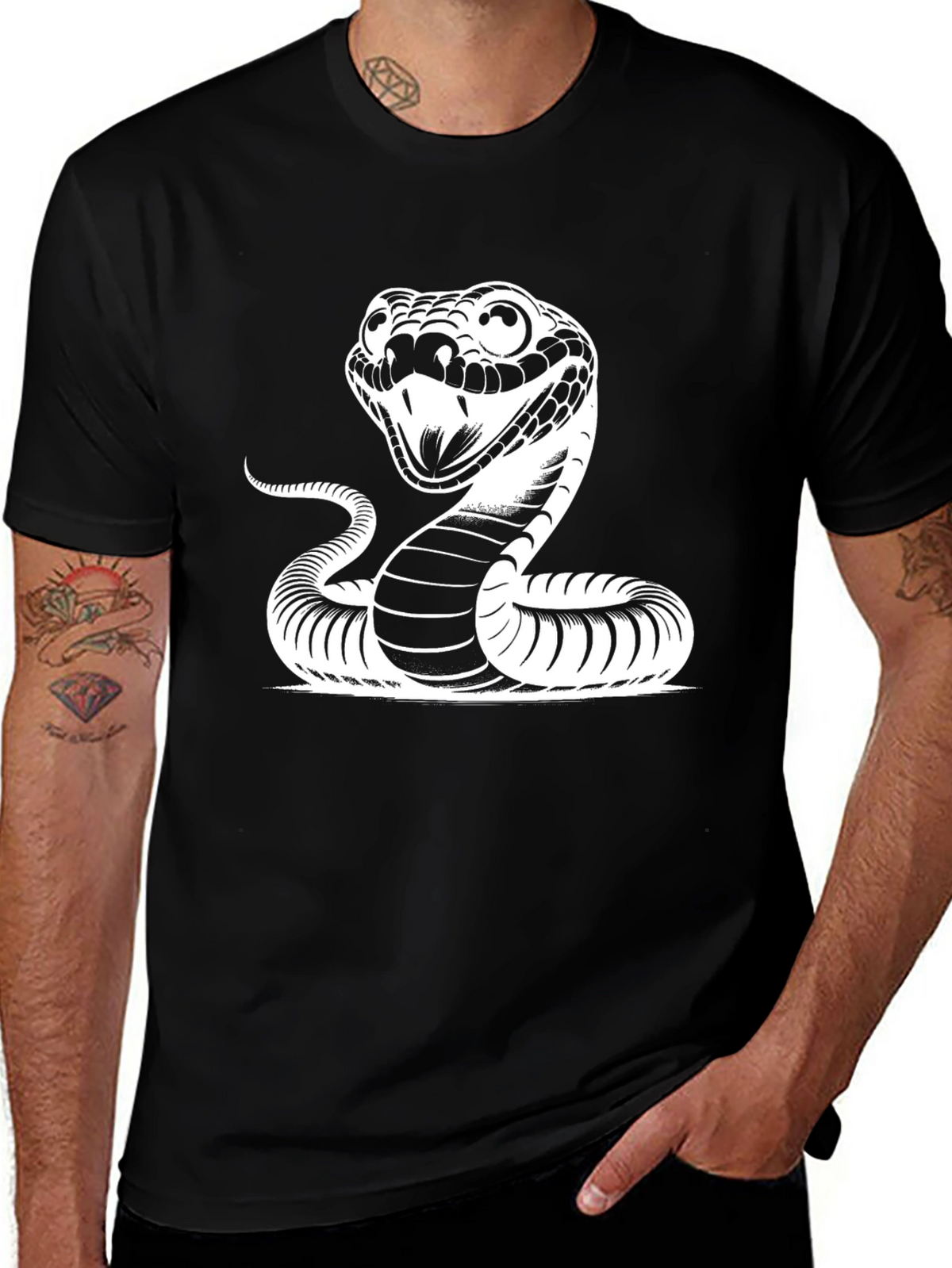 Snake Graphic Tee - Black Cotton T-Shirt